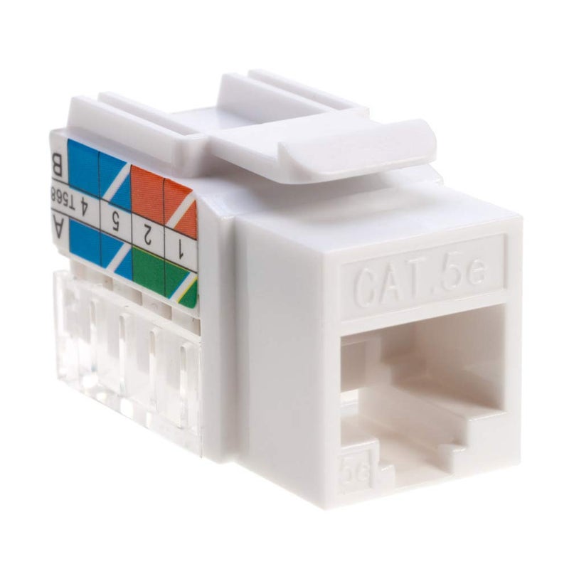 SATMAXIMUM Keystone Jack Cat5e Ethernet Wall Jack 45-Degree UTP Punch Down RJ45 Slim Profile Speed Termination White â€“ Pack of 5/10/20/30/50 - Easier Termination Than 90-Degree (30) - Image 3